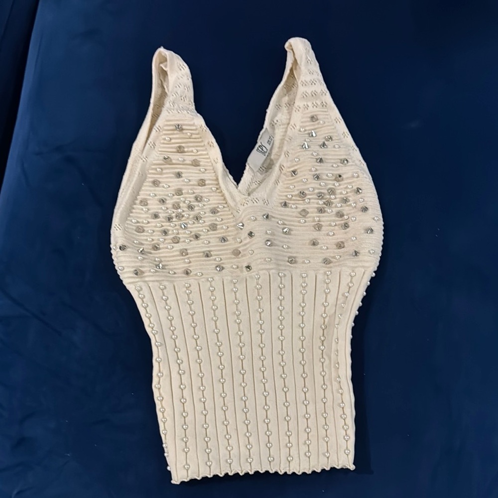 Embellished Cream Sleeveless Top one size fits all
